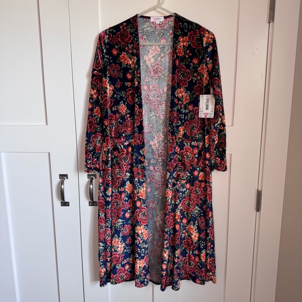 NWT LuLaRoe Sarah Floral Velvet Duster Open Front Cardigan Women's Sz Small Boho